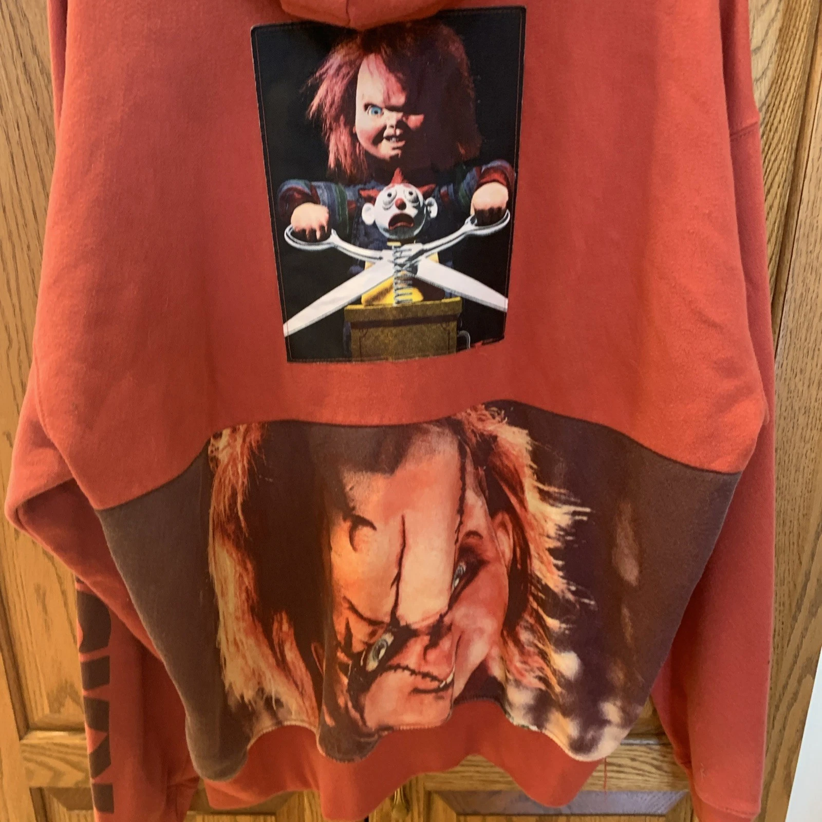 Chucky Horror Movie Patch Orange Pullover Hoodie Halloween