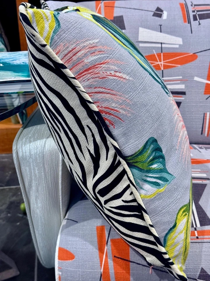 1930’s Zomba & Zebra Art Deco MIAMI BEACH Barkcloth Vintage Fabric PILLOW Cover - Bild 2 von 4