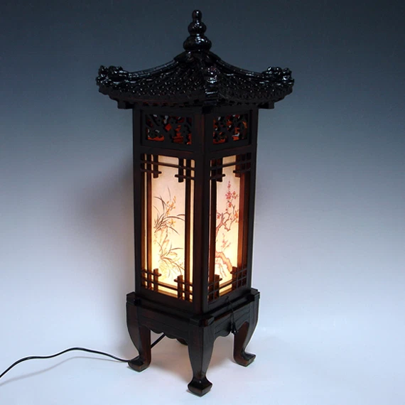 Wood Shade Asian Oriental House Lantern Bedside Dragon Art Deco