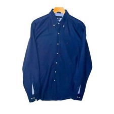 Tommy Hilfiger Mens 15.5 Blue Shirt Long Sleeve Button Down Logo Cotton