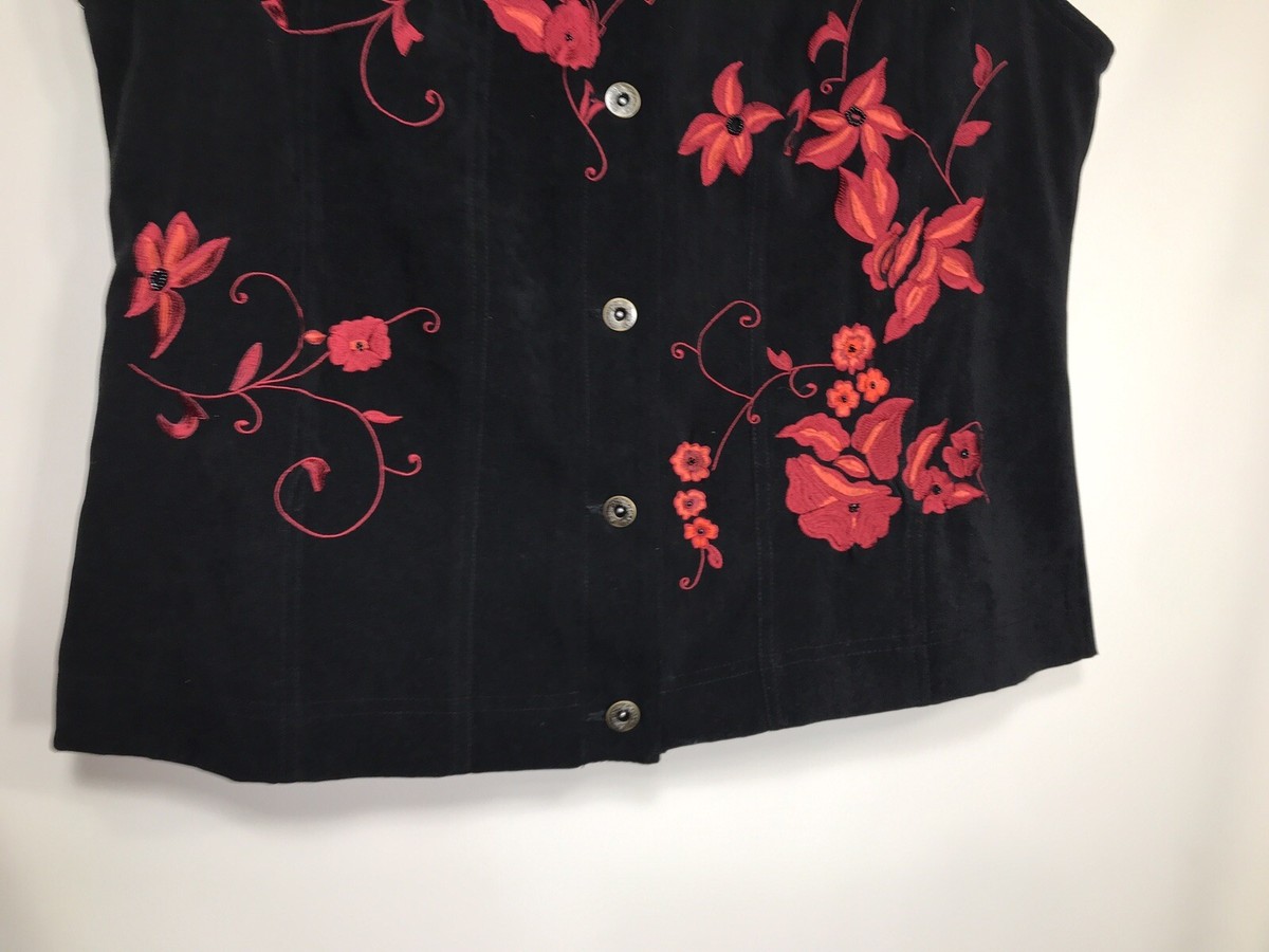 Tanjay Womens Black Vest Red Embroidery Sz 14 | eBay