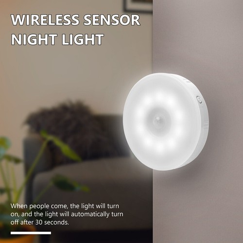 Motion Sensor Light USB 8LED Wireless PIR Battery Wall Cabinet Stair Night Lamp - Picture 2 of 16