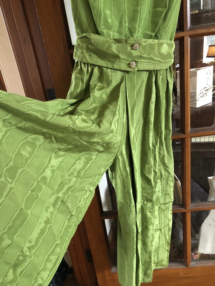 VINTAGE Formal JUMPSUIT DIVIDED SKIRT GREEN MOIRE TAFFETA Fashions by Marilyn - Image 2 of 4