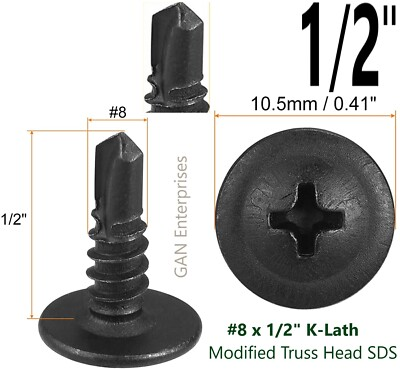 #ad Modified Truss Head #8 x 1 2quot; to 3quot; Self Drilling Screws Black $338.99