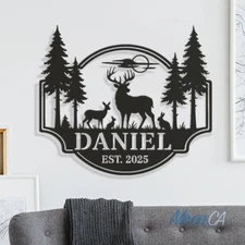 Personalized Deer Metal Sign, Custom Deer Family Name Sign, Custom Hunting Lodge