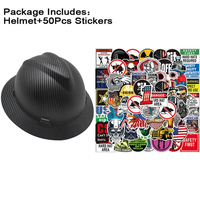 Full Brim Carbon Fiber Pattern Safety Helmet Hard Hat Construction CE ANSI HDPE