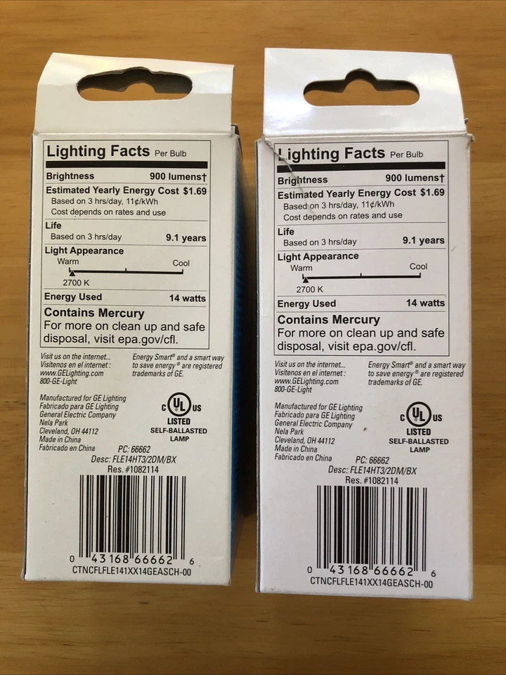 New 2 GE Energy Smart 60 W Replacement Dimmable 900 Lumens CFL Bulb 66662 - Image 2 of 4