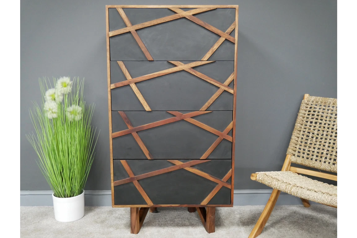 Rustic Sheesham Tallboy Drawer Unit Chest of 4 Draws Home