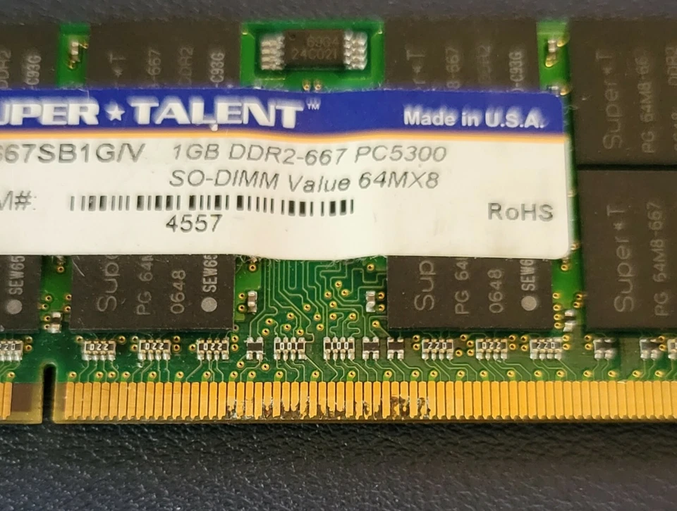 Super Talent 1GB DDR2 PC2-5300 667MHz Laptop SODIMM Memory RAM 200pin Non-ECC - Image 3 of 3