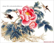 Chinese 100% real natural silk thread,su hand embroidery kits:birds flower 10"