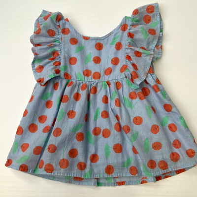 Cat & Jack Dress Girl 2T Cherry Ruffle Fringe Flare Lined Back Button Party Core