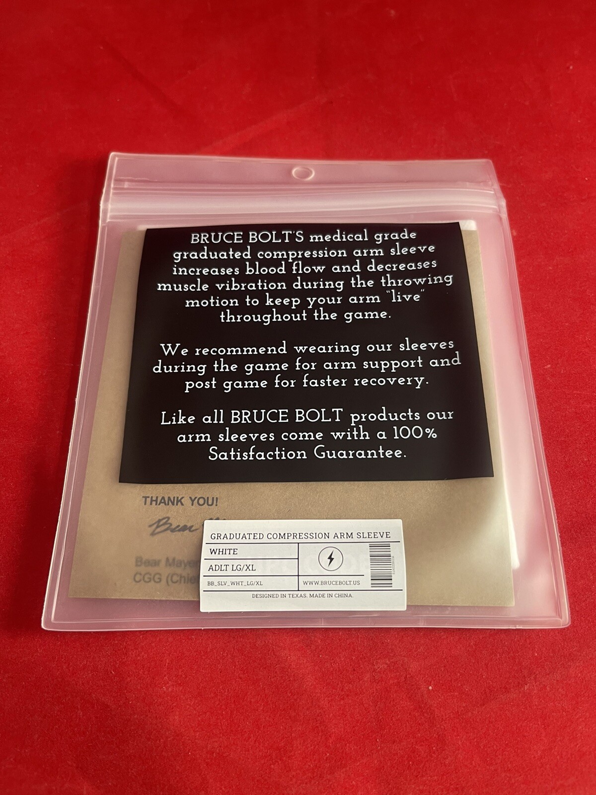 1x Bruce Bolt WHITE Baseball Compression Arm Sleeve Size Adult (LG