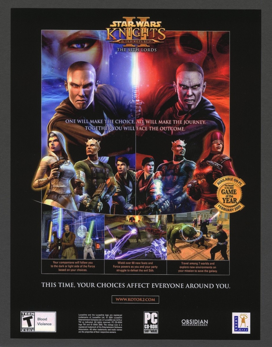 Star Wars Knights of the old Republic II Sith Lords PC Xbox Ad Art