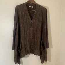 Logo by Lori Goldstein Womens Zip Up Cardigan Jacket 3XL Brown Comfort Stretch