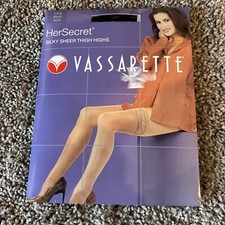 VTG Vassarette Black-Thigh Highs-Her Secret-Silky Sheer Floral Lace- Long 4035