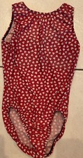 GK Elite Girls Womens Gymnastics Leotard HEARTS Red White Irridescent SMALL AS