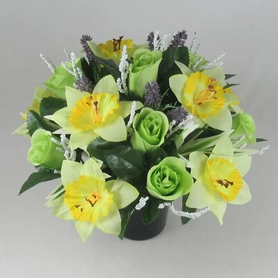 JUST BECAUSE FLOWERS Artificial silk flowers memorial pot - grave arrangement All Round spring grave