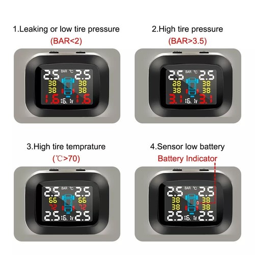 Sistema de monitor de presión de neumáticos TPMS solar inalámbrico para automóvil 4 sensores externos LCD - Imagen 7 de 14