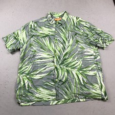 VINTAGE Jams World Shirt Mens XL Green Floral Hawaiian Camp Collar Button