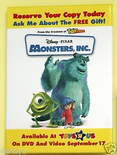 Disney Pixar Monsters, Inc. BUTTON-Pin DVD promo TRU retail