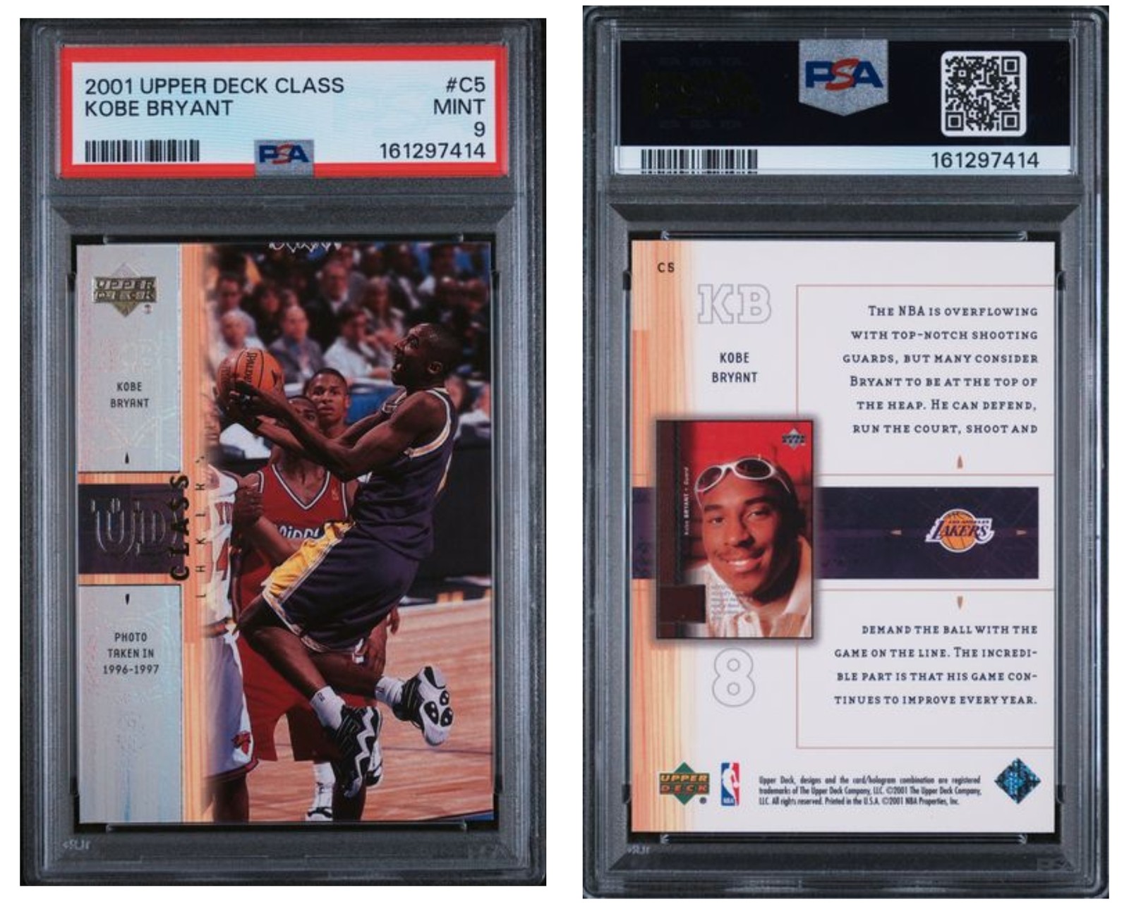 2001 Upper Deck Class Kobe Bryant Los Angeles Lakers #C5 PSA 9 view 3