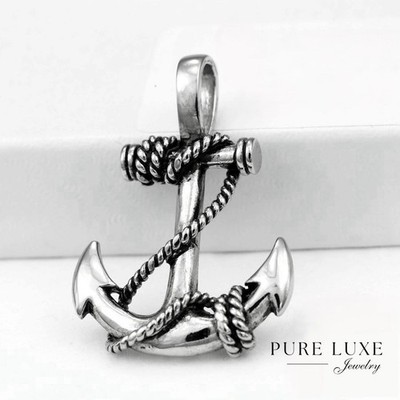 Men's Silver Stainless Steel Nautical anchor 45mm Charm Pendant + BOX