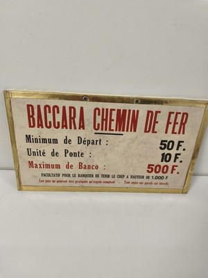 Altes Schild Baccarat Eisenbahn Casino, Goldrahmen, Brettspiel Vintage