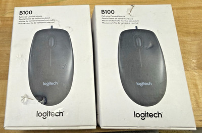 Lot of 2x Logitech B100 Optical USB Mouse Black
