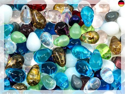 50g (150+ pieces) Teardrop Shaped Czech Glass Beads, Mixed Sizes (4-9mm), Mixed