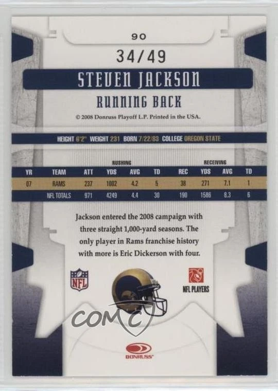 2008 Leaf Limited Spotlight Gold /49 Steven Jackson #90 - Image 2 of 2