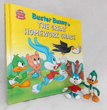 RARE 3 Set, Tiny Toons Buster Bunny Book  Buster  Plucky Duck Bend-ems Figures