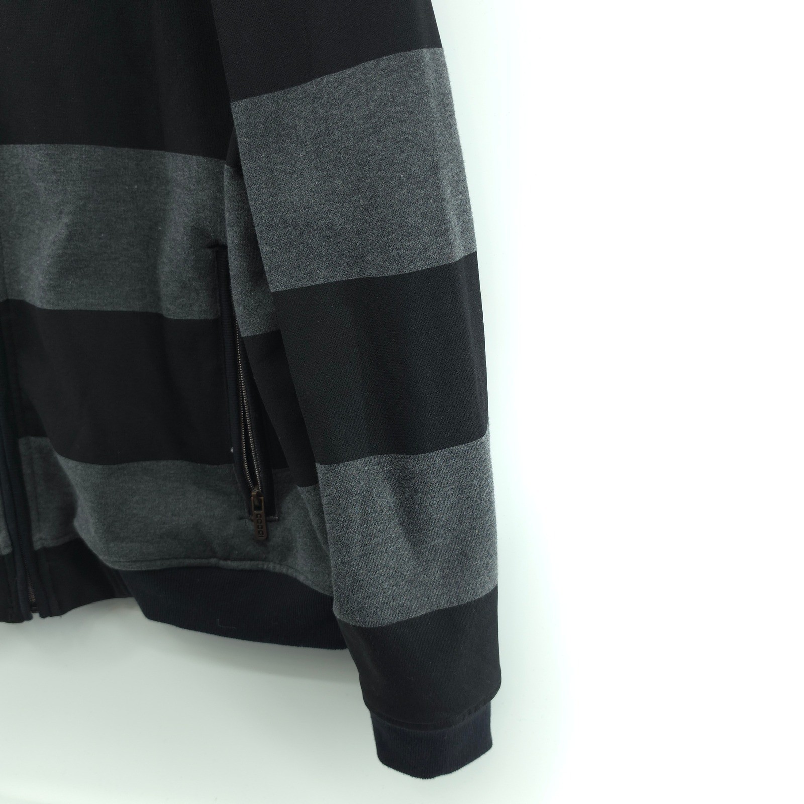 Coogi Mens Full Zip Hoodie Cotton Poly Black Grey Striped XXL Embroidered Patch image 7