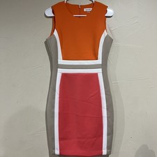 Calvin Klein Color Block Scuba Sheath Dress Sz 6 Pink Orange Flattering