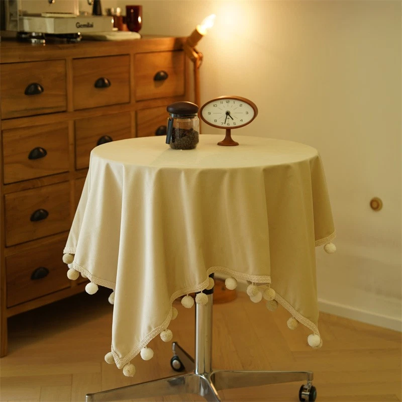 1X Samt Tischdecke mit Fransen Spitzenrand Kaffee Tischtuch Schrank Tischdecke - Bild 3 von 4