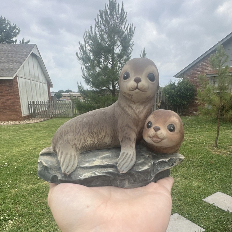 HOMCO Masterpiece Porcelain Seal Figurine Statue on Rock Base