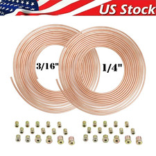 2x 25ft Copper Nickel Brake Line Tubing Kit W 32 Fittings 14 316 Coil Roll