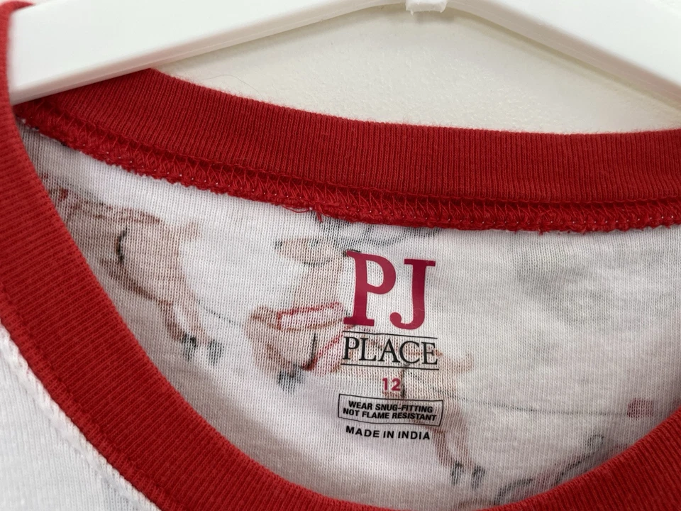 TCP Kids Boys Girls Santa Reindeer Christmas Holiday Long Sleeve PJ Top White 12 - Image 2 of 4