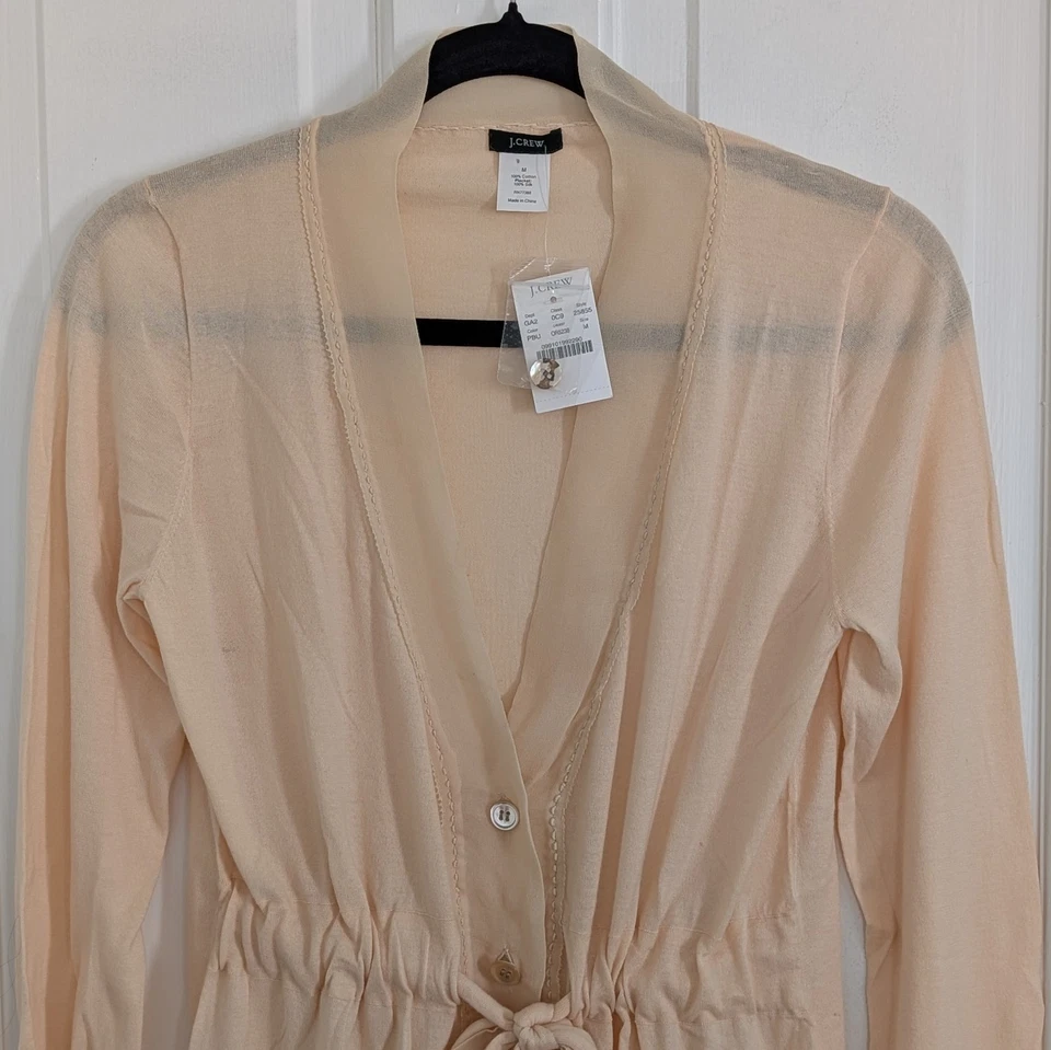 J Crew 女式丝绸/棉混纺开衫毛衣中号仙女轻便胶囊 — 第 3/4 张图片