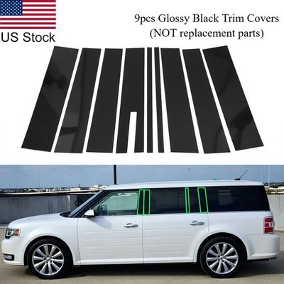 For 2009-2014 Ford Flex 9pcs Glossy Black Pillar Posts Window Door Trim Covers