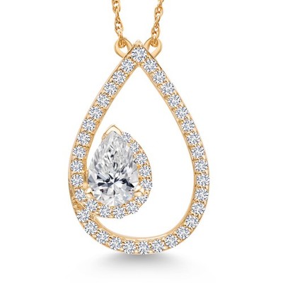 10K Yellow Gold Lab Grown Diamond Teardrop Pendant Necklace For Women | 0.57