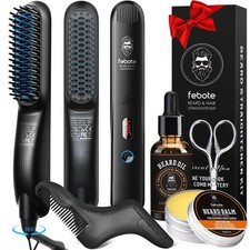 Beard Straightener Kit for Man- Heated Grooming Beard Brush, Beard Balm,Comb,...