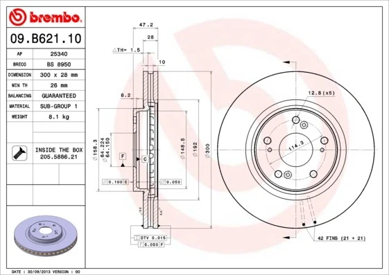 2x BRAKE DISC 09.B621.11 FOR ACURA HONDA K24Z3/K24A2 2.4L 4cyl TSXK24Z3 2.4L - Image 2 of 4