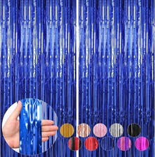 2 Pack Blue Foil Fringe Curtains Streamers Party Decorations 3.3 x 8.2 ft Blue