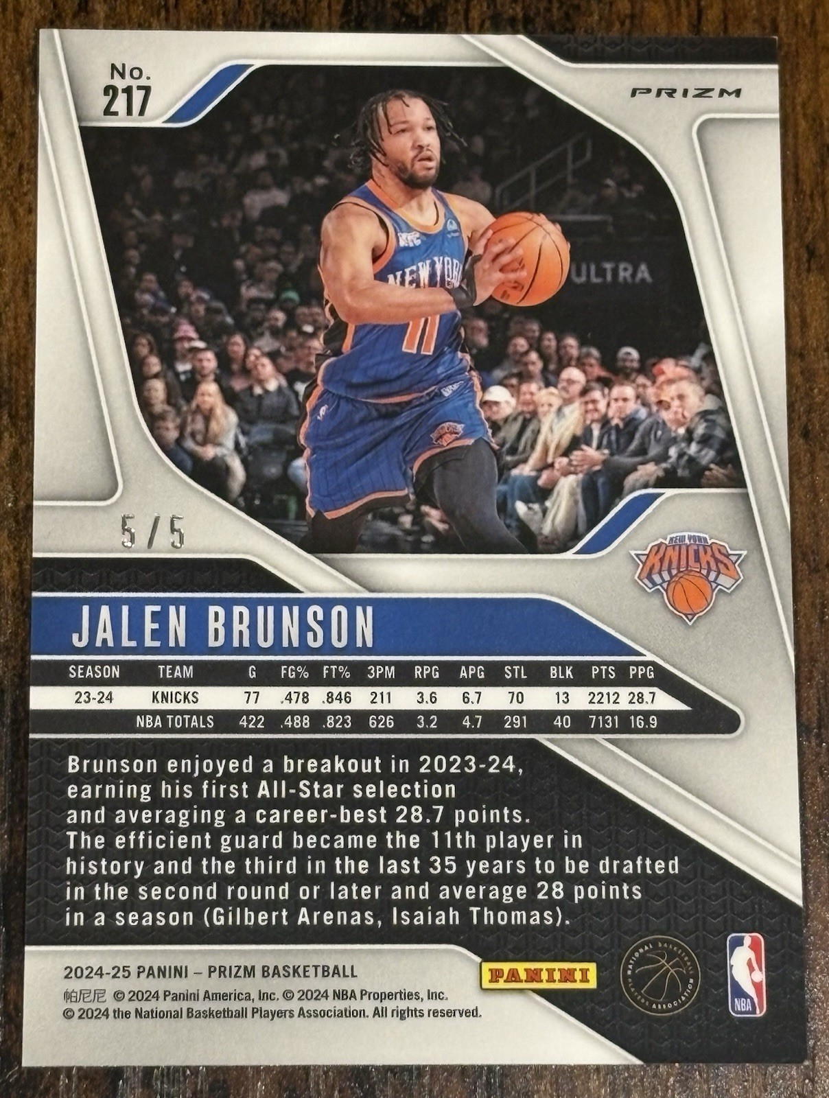 2024-25 Panini Prizm Jalen Brunson Green Schimmer Prizm 5/5=1/1 Knicks Star SSP view 6