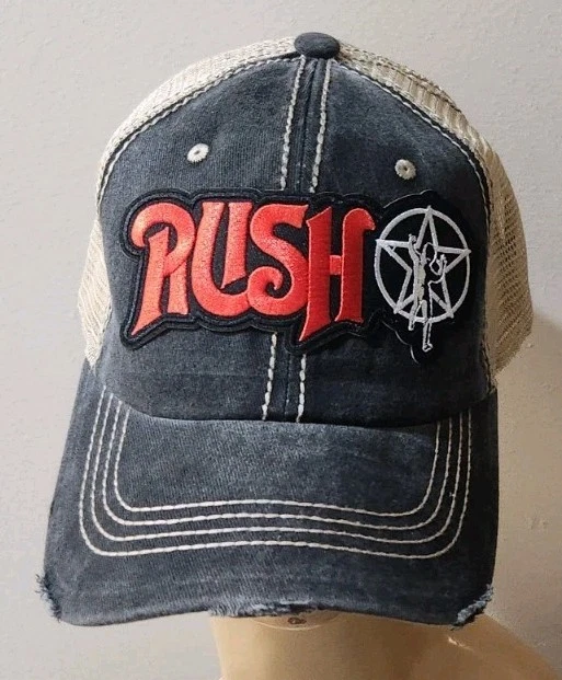 Rush Trucker Hat Distressed Baseball Cap Black & Khaki Mesh Rush Hat