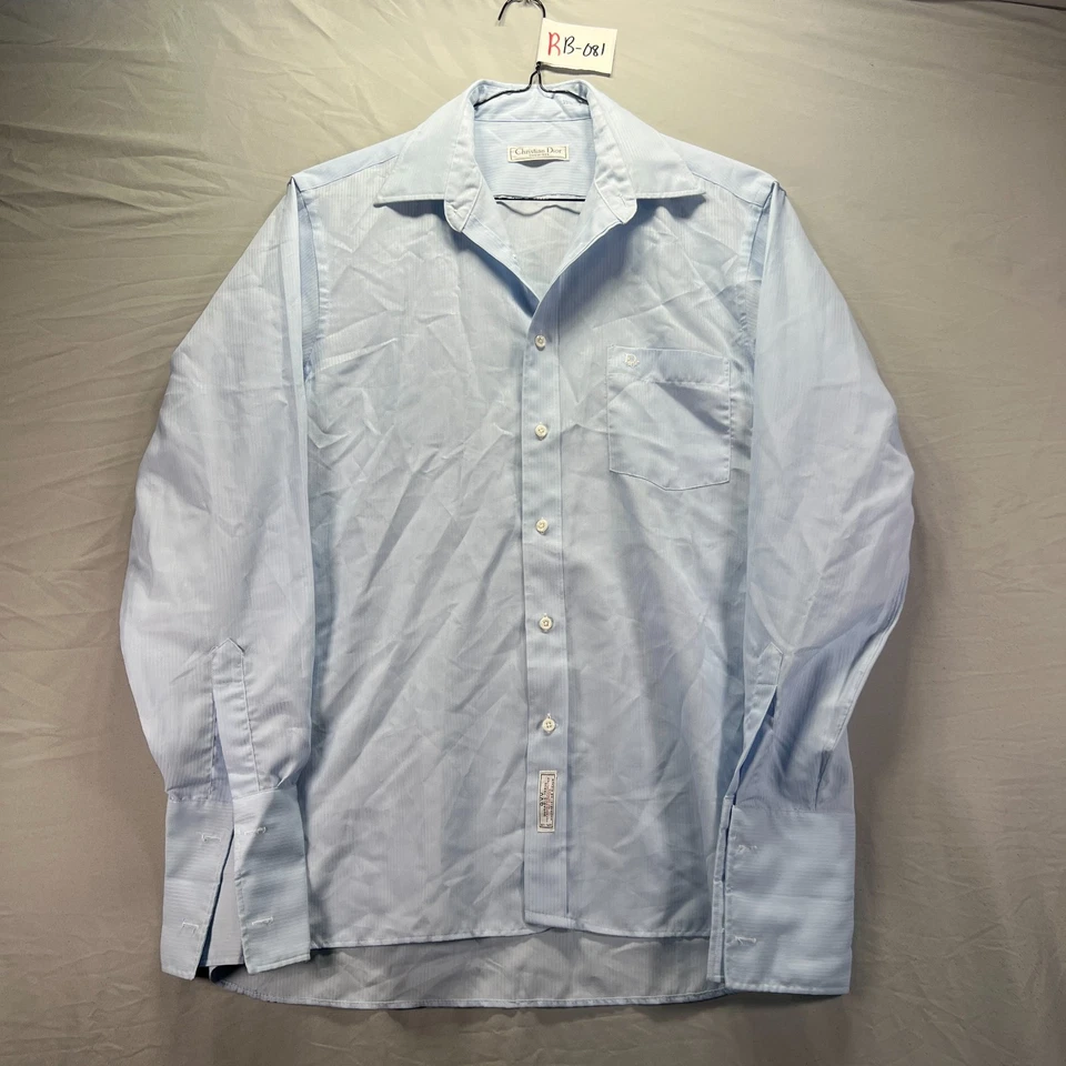 Christian Dior Chemises Dress Shirt Mens 15.5 34/35 Blue French Cuff Striped - Image 2 of 4