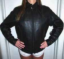 Pro Rider Moto Biker Black Motorcycle Black Leather Jacket w/Zip Out Liner Small