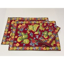 April Cornell Red Fruit Placemats Napkins Set of 4 Berries Pears Lemons Floral
