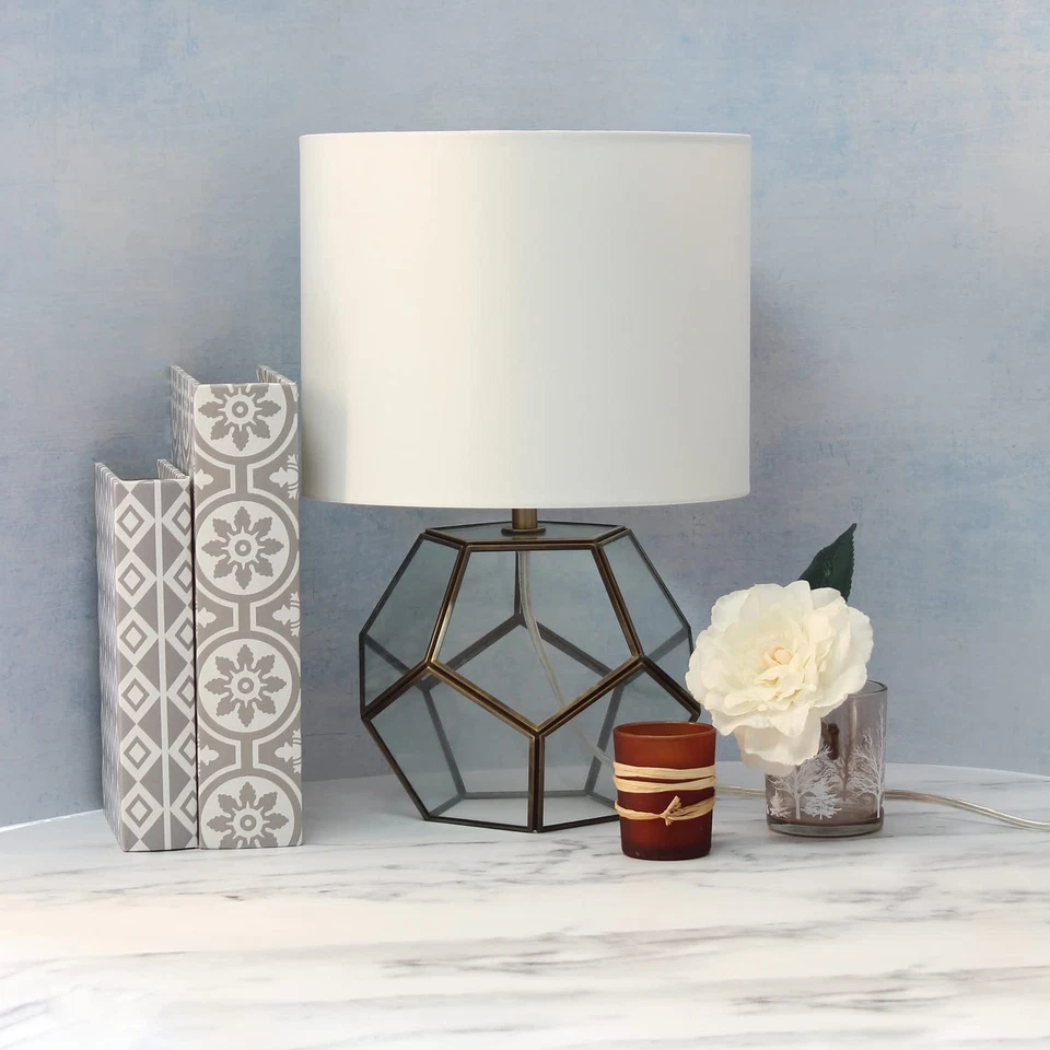 LT1093-BRS Lámpara de Mesa Vintage Moderna Esfera de Vidrio y Latón con Pantalla Blanca Foto 4 de 4