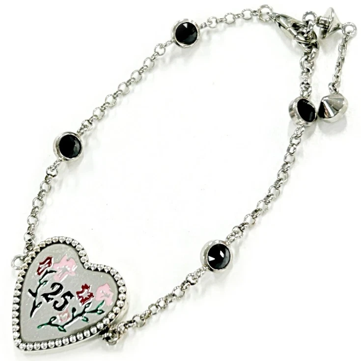 Bracciale Gucci Logo Strass BOSCO & ORSO 25 Cuore 6 7" Argento 925 Autentico #4687